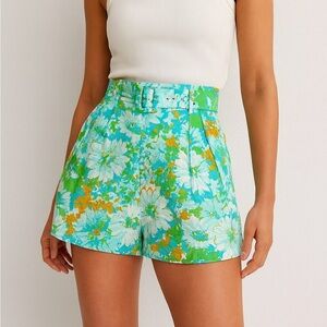 Faithfull the Brand 100% Linen Floral High Waisted Belted Shorts XL